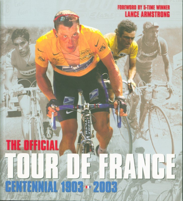 Offizielles Tour de France-Jubiläumsplakat von 1903-2003, das Radfahrer in einer Gruppe zeigt, mit Text.
