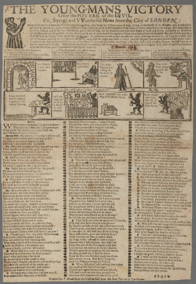 Ein Blatt mit Text und Illustrationen, das den Sieg eines jungen Mannes feiert, mit detaillierten Bildern von entschlossenen jungen Männern und fettem siegessicherem Text.