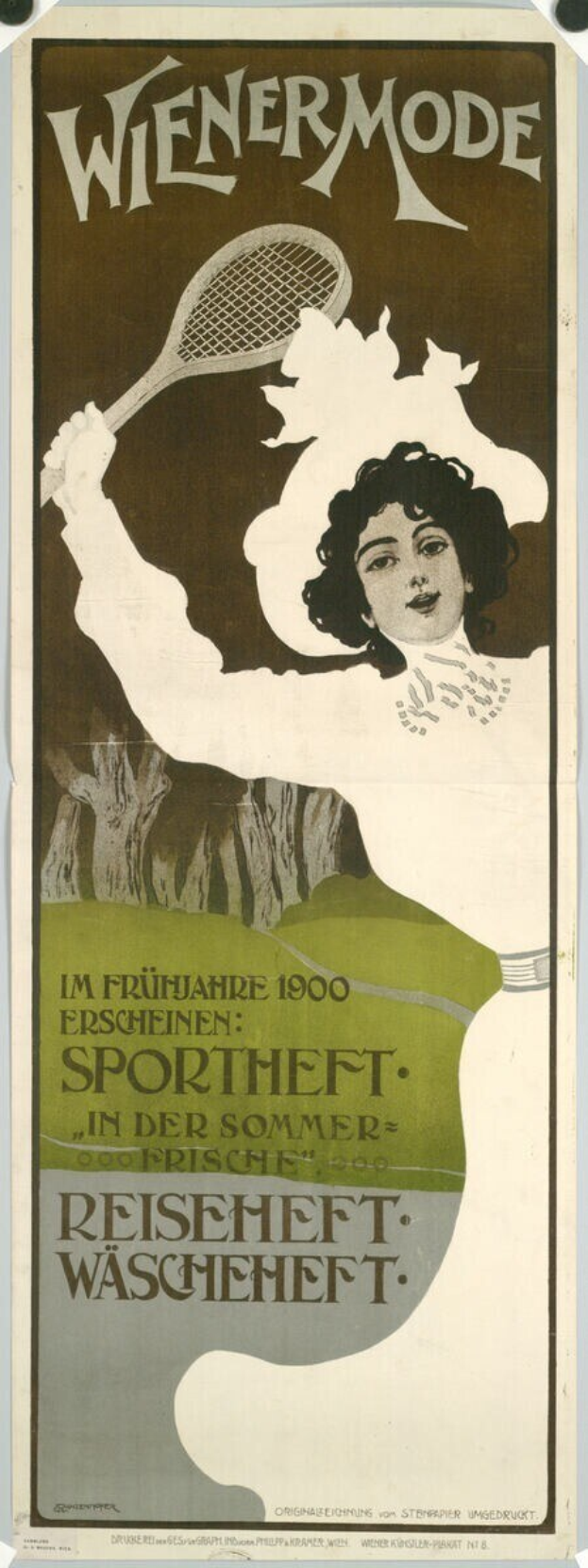 Plakat aus den 1920er Jahren, das ein Tennisturnier ankündigt und eine Frau mit einem Tennisschläger zeigt.