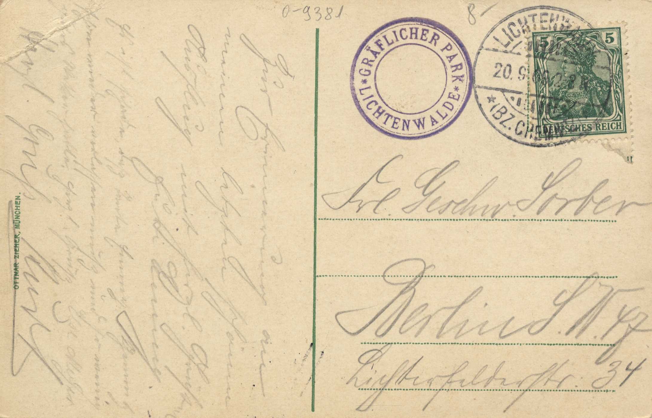 Alte Postkarte mit einer Briefmarke, die "Lichtenwald, Deutschland - Brief nach Deutschland" lautet, mit handgeschriebenem Text und zwei zusätzlichen Briefmarken in der oberen rechten Ecke.