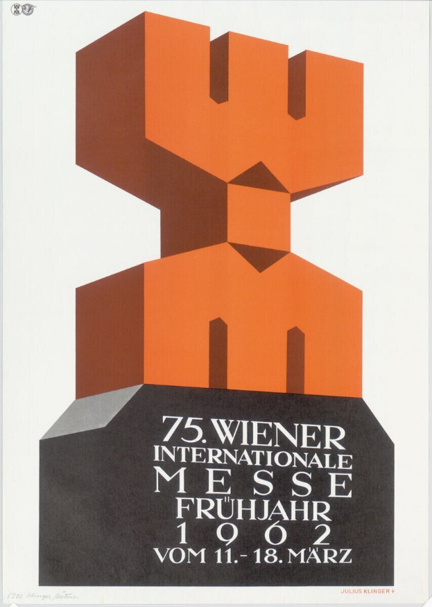 Plakat für die 75. Internationalen Frühjahrsmesse in München, Deutschland, mit einem weißen Hintergrund, Text und einer bunten, detaillierten Skulptur in der Mitte.