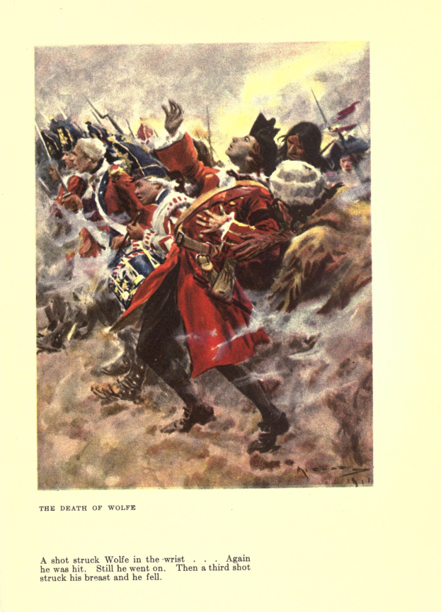 Ein Plakat mit der Aufschrift 'Der Tod von Wolfe', das eine Gruppe betroffener Menschen in gedämpften Farben zeigt, einige schauen entsetzt nach oben und andere traurig nach unten.