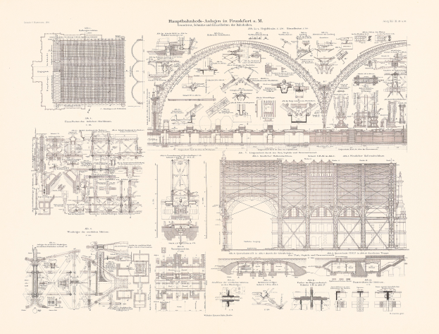 Ein detaillierter architektonischer Plan des Hamburg-Anhängen-Gebäudes in Frankfurt, Deutschland, mit ausführlichen Zeichnungen und Text.