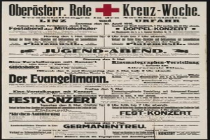 Alte deutsche Zeitungsanzeige für das Deutsche Rote Kreuz vom 30. April 1916 mit Text und Pluszeichen.