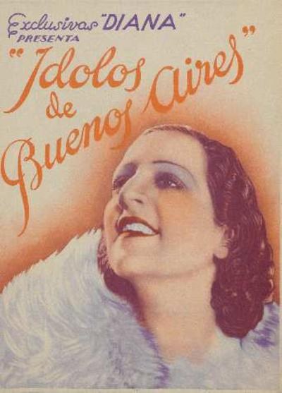 Spanischer Filmplakat für "Idolos de Buenos Aires" mit einer lächelnden Frau, Text enthält den Filmtitel.