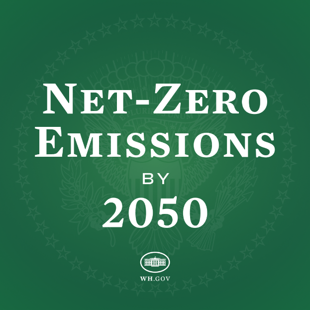 Ein grüner Hintergrund mit der fett weißen Schrift "netto-null-Emissionen bis 2050"