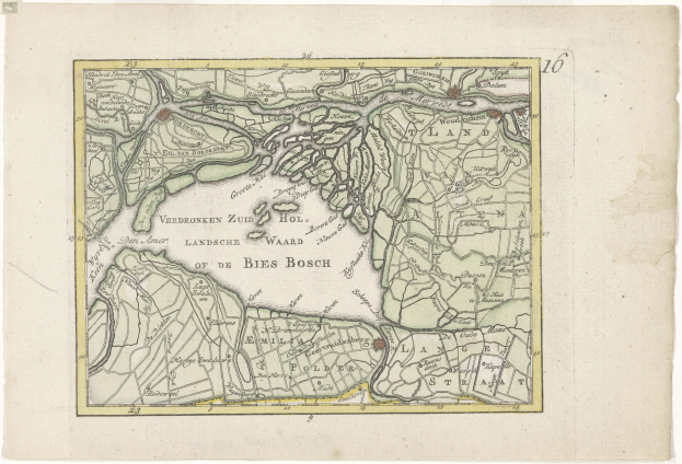 Ein detaillierter alter Stadtplan von Bies Bosch, Deutschland, der Straßen, Gebäude und Sehenswürdigkeiten mit Textbeschriftungen zeigt.